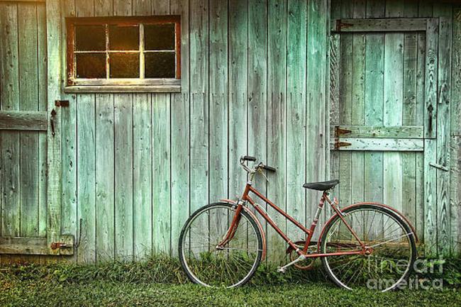 2-old-bicycle-leaning-against-grungy-barn-sandra-cunningham